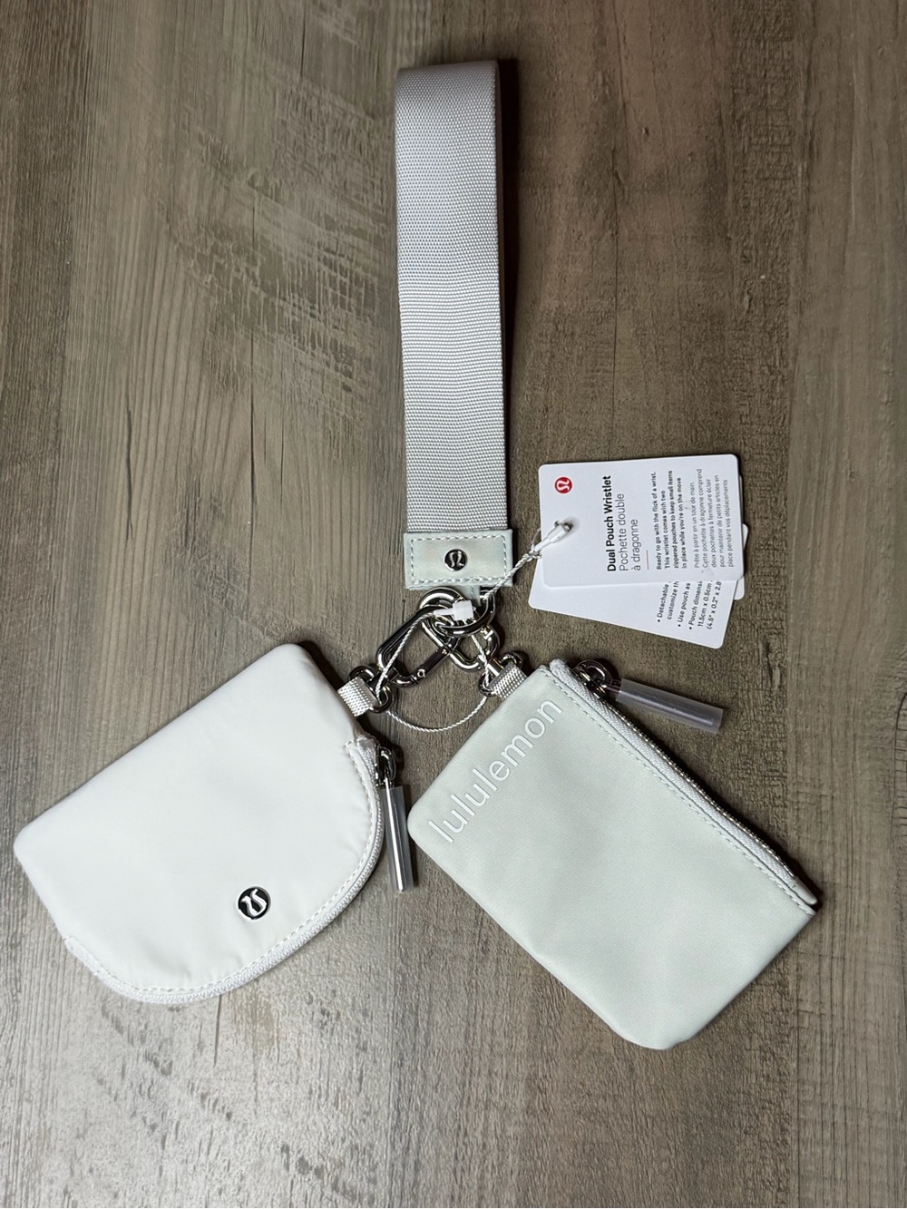 NWT Lululemon Dual Pouch Wristlet *Vapor/White/Silver